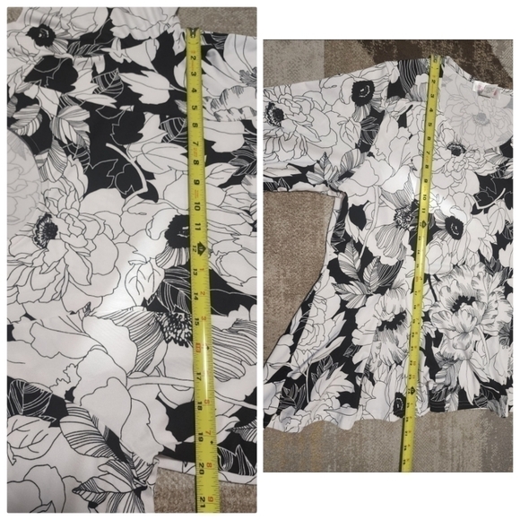 Women's Floral Top Black & White Print (Size M) - Picture 3 of 6